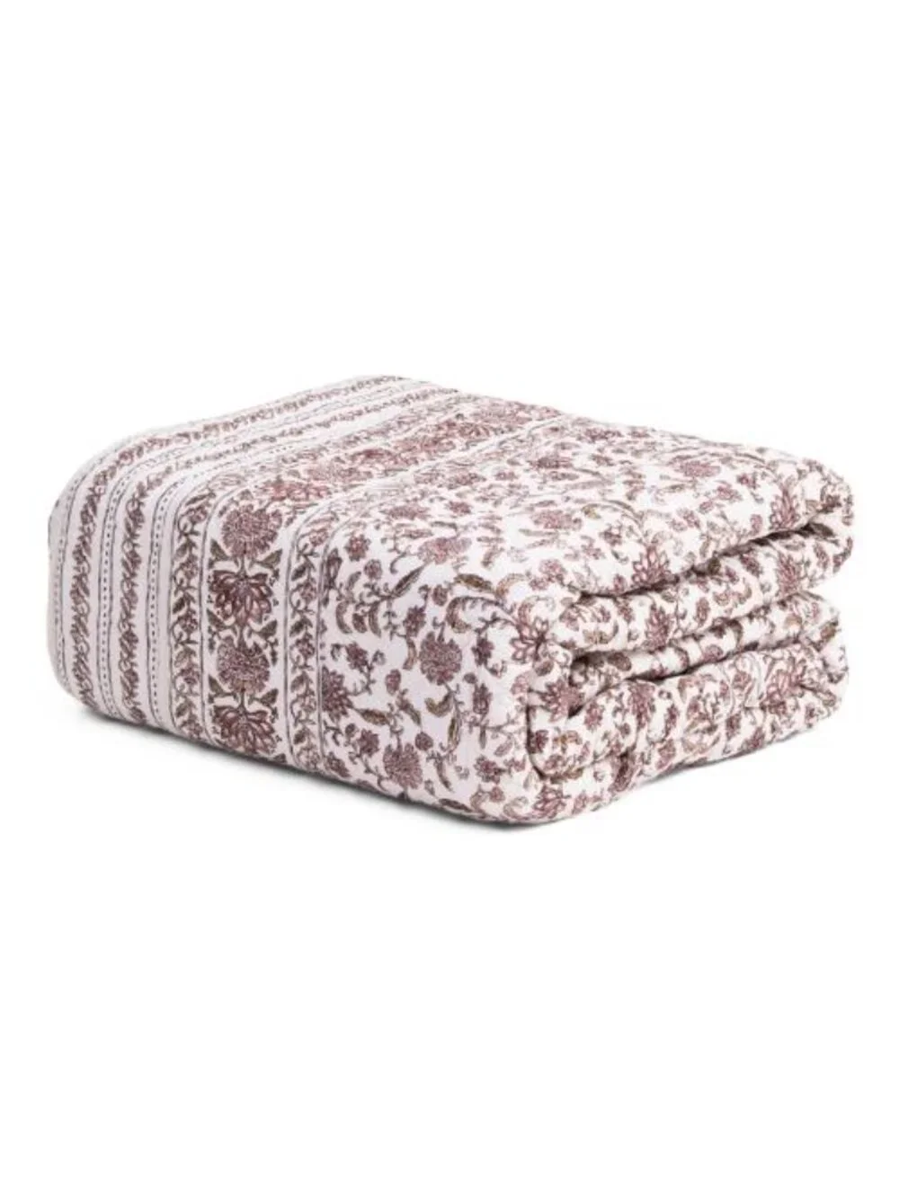 RACHEL ZOE Dusty Rose and White Cotton Floral Border Print Quilt Set